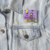 Heksenpaarse Halloween-knop Vierkante Button 5,1 Cm (In situ)