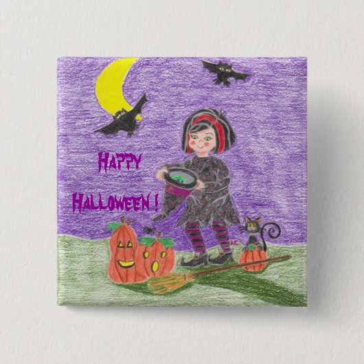 Heksenpaarse Halloween-knop Vierkante Button 5,1 Cm (Voorkant)