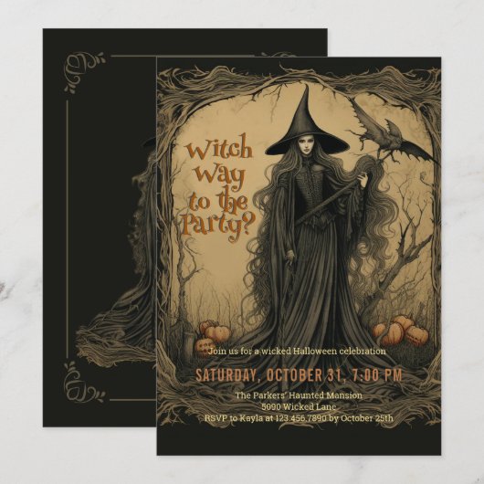  heksenpartij Halloween Kaart (Voorkant / Achterkant)