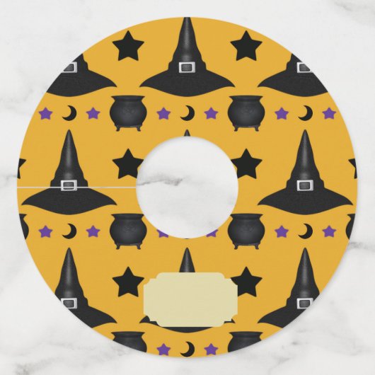 Heksenpatroon Halloween Pet Wijnglaslabel (Voorkant)