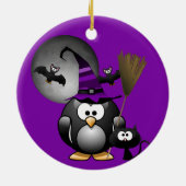 Heksenpinguïn Halloween Keramisch Ornament (Achterkant)