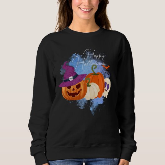 Heksenpompoen & schedels Hoodie, Spooky Halloween Trui (Voorkant)