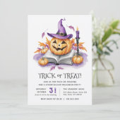 Heksenpompoen Waterverf Halloween Party Kaart (Staand voorkant)