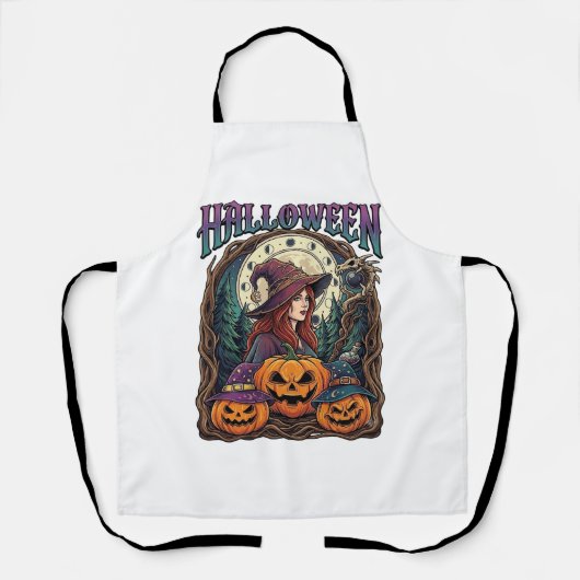 Heksenpompoenen Halloween Maanfasen_1 Schort (Voorkant)