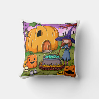 Heksenpompoenhuis voor Halloween Kussen
