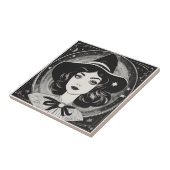  heksenportret zwart-wit retro tegeltje (Zijkant)