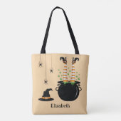 Heksenpoten in een ketel en aangepaste naam Hallow Tote Bag (Achterkant)