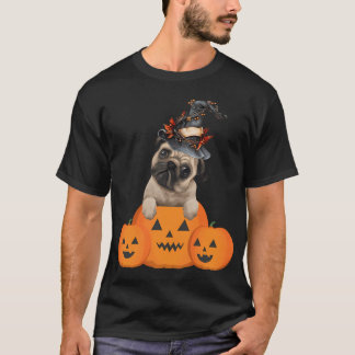 Heksenpug. Pug met heksenhoed op. Halloween Pug T-shirt
