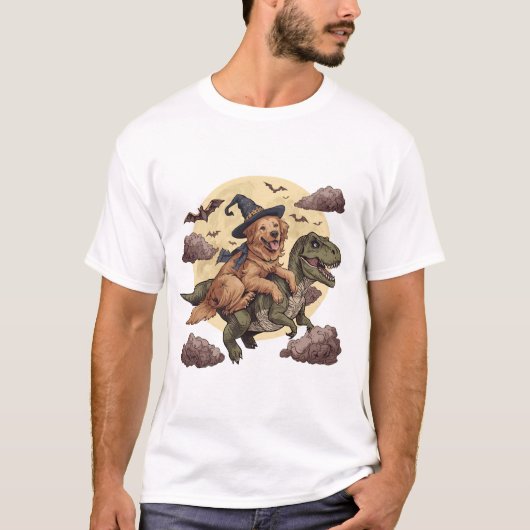 Heksenretriever & T Rex Halloween T-shirt (Voorkant)