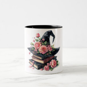 Heksenrozen Boekenstapel met roze Petten Tweekleurige Koffiemok
