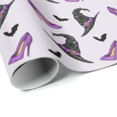 Heksenschoentjes en vleermuizen Lila Halloween Pet Cadeaupapier (Rol Hoek)