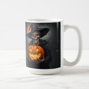 Heksenskelet Met Gloeiende Pompoen Halloween 🎃 Koffiemok