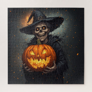 Heksenskelet Met Gloeiende Pompoen Halloween 🎃 Legpuzzel