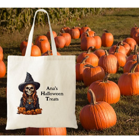 Heksenskelet met holle ogen tote bag