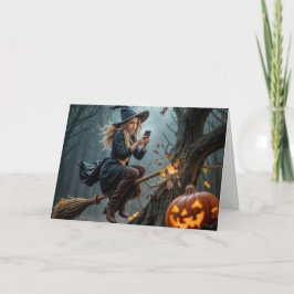 Heksensms'en terwijl je op een bezem vliegt kaart