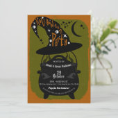 Heksenspulpot Vintage Groen Halloweenfeest Retro Kaart (Staand voorkant)