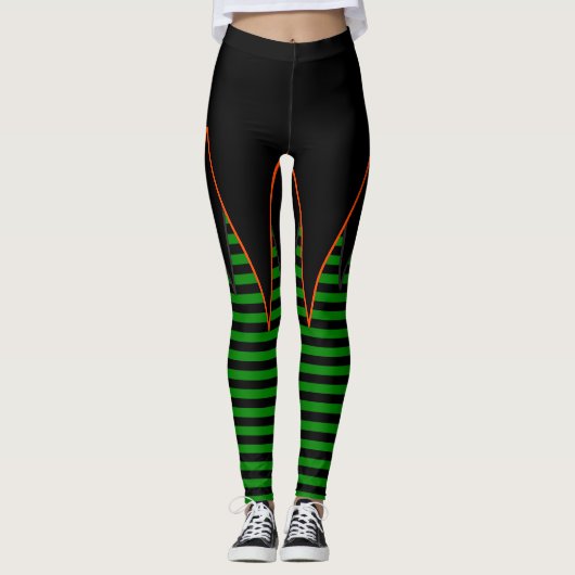 Heksenstrepen in groen & zwart faux rok leggings (Voorkant)