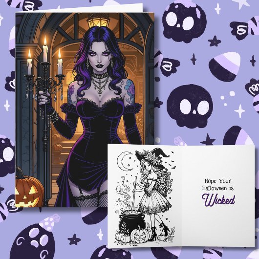 Heksenthema Halloween en kleurplaat Inside Kaart