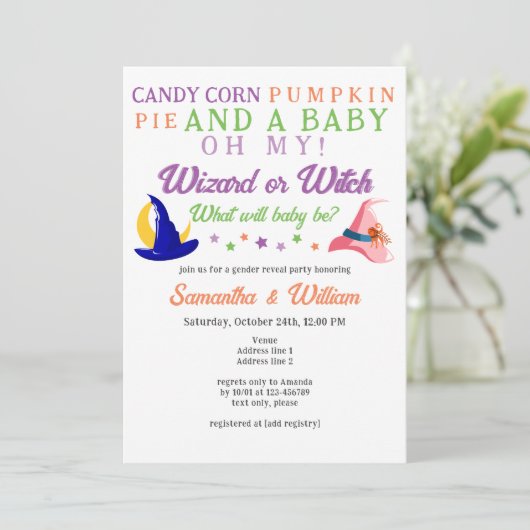 Heksentovenaar Magic Halloween Gender Reveal Party Kaart (Staand voorkant)