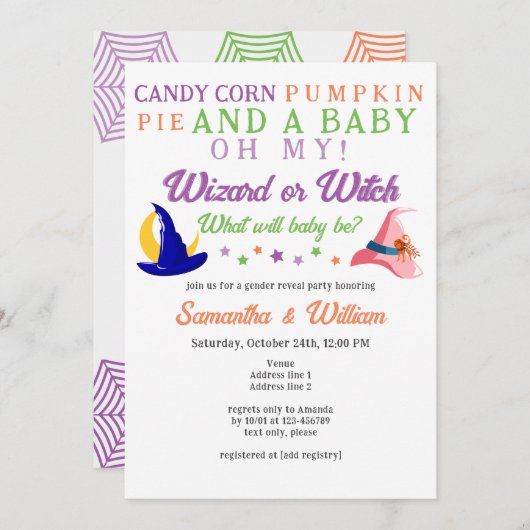 Heksentovenaar Magic Halloween Gender Reveal Party Kaart (Voorkant / Achterkant)