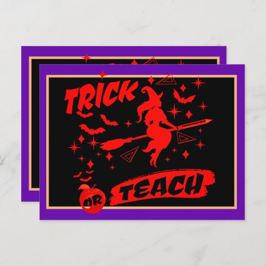 Heksentruc of leer rode heksenmeester briefkaart (Voorkant / Achterkant)