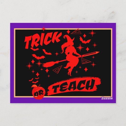 Heksentruc of leer rode heksenmeester briefkaart (Achterkant)