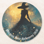 Heksenuur Halloween feest Ronde Kartonnen Onderzetter (Voorkant)