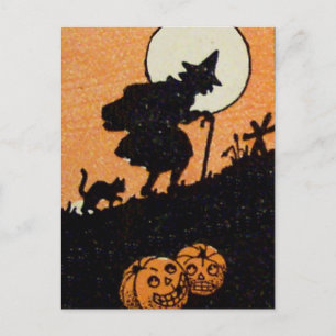 Heksenuur Heks Zwarte Kat Jack-o'-lantaarn Briefkaart