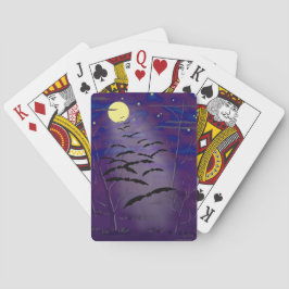 Heksenuur met volle maan en vleermuizen Halloween Pokerkaarten