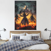 Heksenuur-ritueel – Vuurdans van de Drie Zusters Canvas Afdruk (Insitu (Slaapkamer))