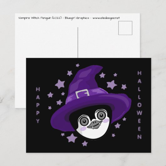 Heksenvampirepinguïn Halloween  Feestdagenkaart (Voorkant / Achterkant)