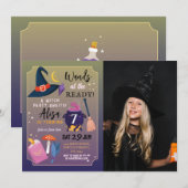 Heksenverjaardagsfeestje toverstokken klaar meisje kaart (Voorkant / Achterkant)