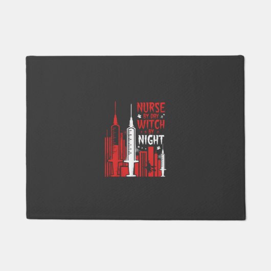 Heksenverpleegster Halloween Skyline Design_1 Deurmat (Voorkant)