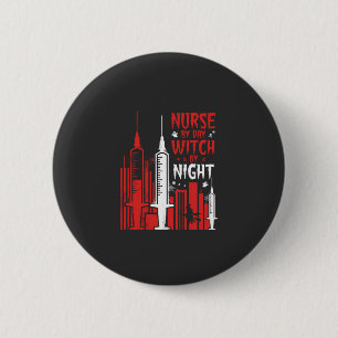 Heksenverpleegster Halloween Skyline Design_1 Ronde Button 5,7 Cm