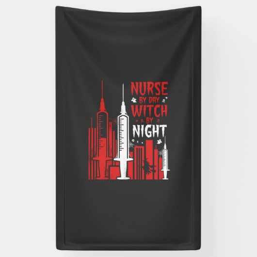 Heksenverpleegster Halloween Skyline Design_1 Spandoek (Verticaal)