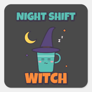 Heksenverpleegster Nachtploeg Halloween Koffie Vierkante Sticker