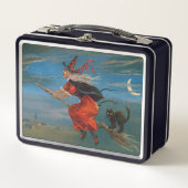 Heksenvliegen met zwarte kat op Halloween Night (Voorkant)