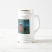 Heksenvliegen met zwarte kat op Halloween Night Bierpul (Voorkant rechts)