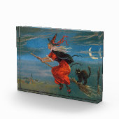 Heksenvliegen met zwarte kat op Halloween Night Fotoblokken (Rechts)