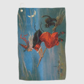 Heksenvliegen met zwarte kat op Halloween Night Golfhanddoek (Voorkant)