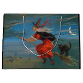 Heksenvliegen met zwarte kat op Halloween Night Groot Cadeauzakje (Voorkant)