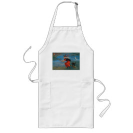 Heksenvliegen met zwarte kat op Halloween Night Lang Schort