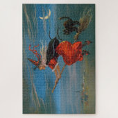 Heksenvliegen met zwarte kat op Halloween Night Legpuzzel (Verticaal)