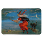 Heksenvliegen met zwarte kat op Halloween Night Magneet (Horizontaal)