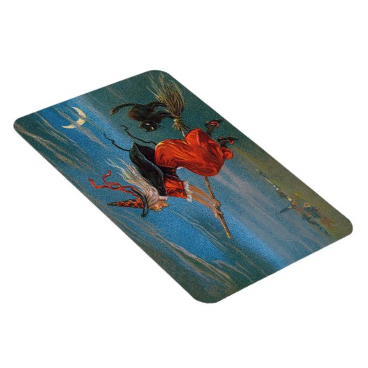 Heksenvliegen met zwarte kat op Halloween Night Magneet (Rechterzijde)