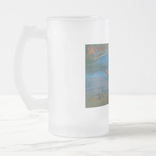 Heksenvliegen met zwarte kat op Halloween Night Matglas Bierpul (Links)