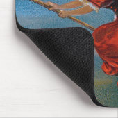 Heksenvliegen met zwarte kat op Halloween Night Muismat (Hoek)