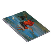 Heksenvliegen met zwarte kat op Halloween Night Notitieboek (Rechterzijde)