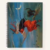 Heksenvliegen met zwarte kat op Halloween Night Notitieboek (Voorkant)