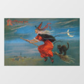 Heksenvliegen met zwarte kat op Halloween Night Raamsticker (Vel)